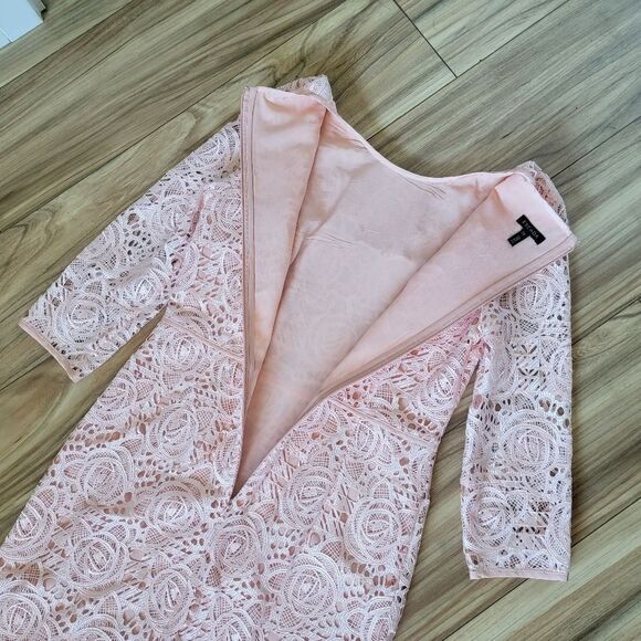 Escada Allover Rose Checked Swiss Lace Sheath Dress in Light Gloss Pink - Picture 15 of 16